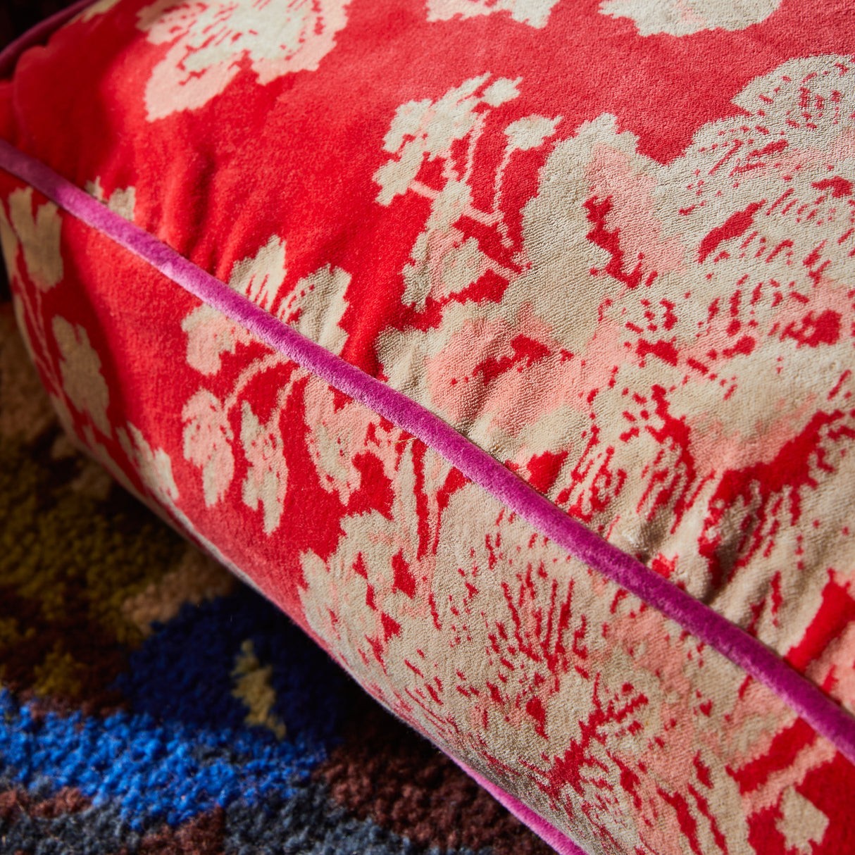 Hazel Velvet Floor Cushion - Vermillion
