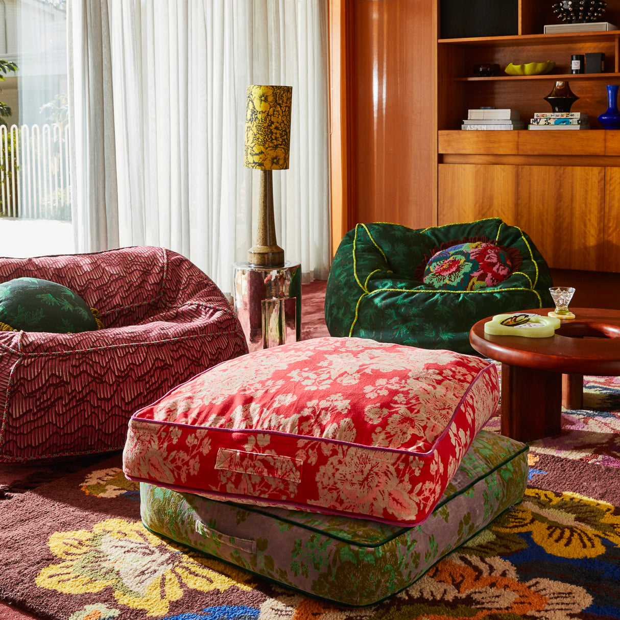 Hazel Velvet Floor Cushion - Vermillion