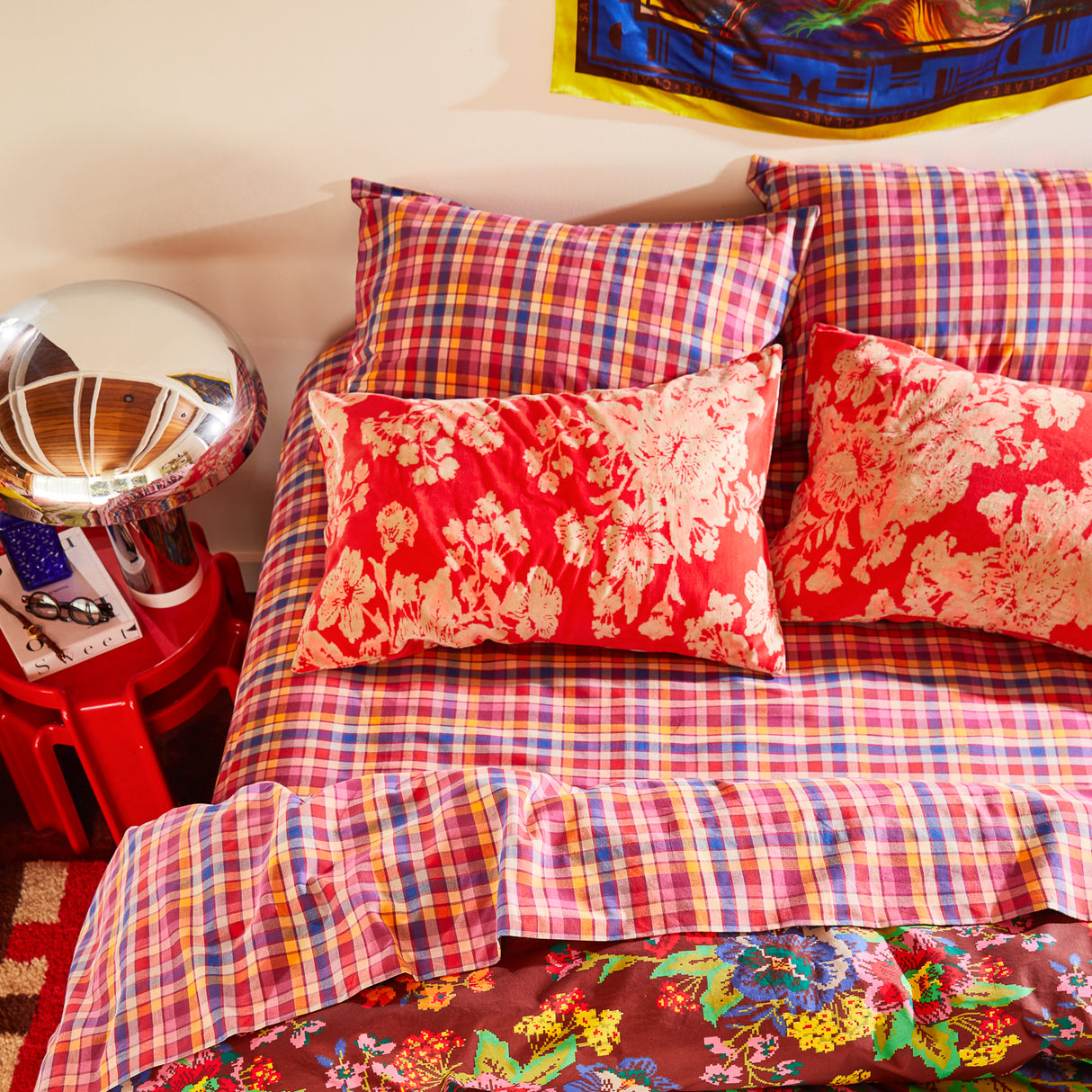 Hazel Velvet Pillowcase - Vermillion Standard