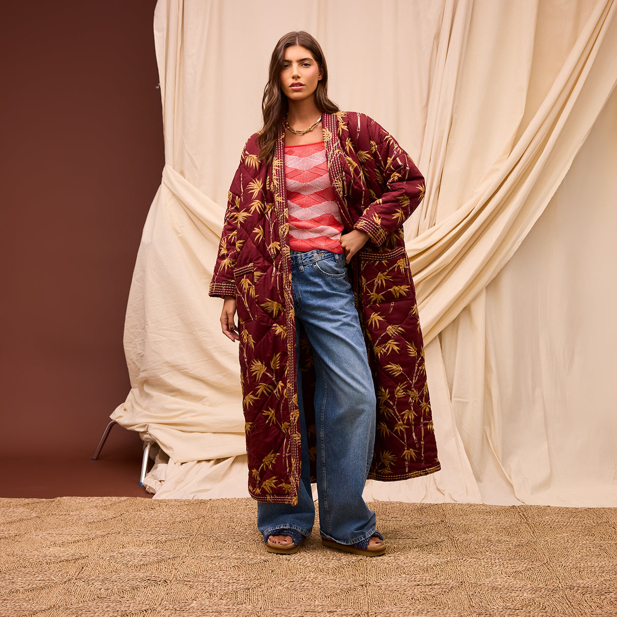 Aneta Quilted Robe - Rosewood Small