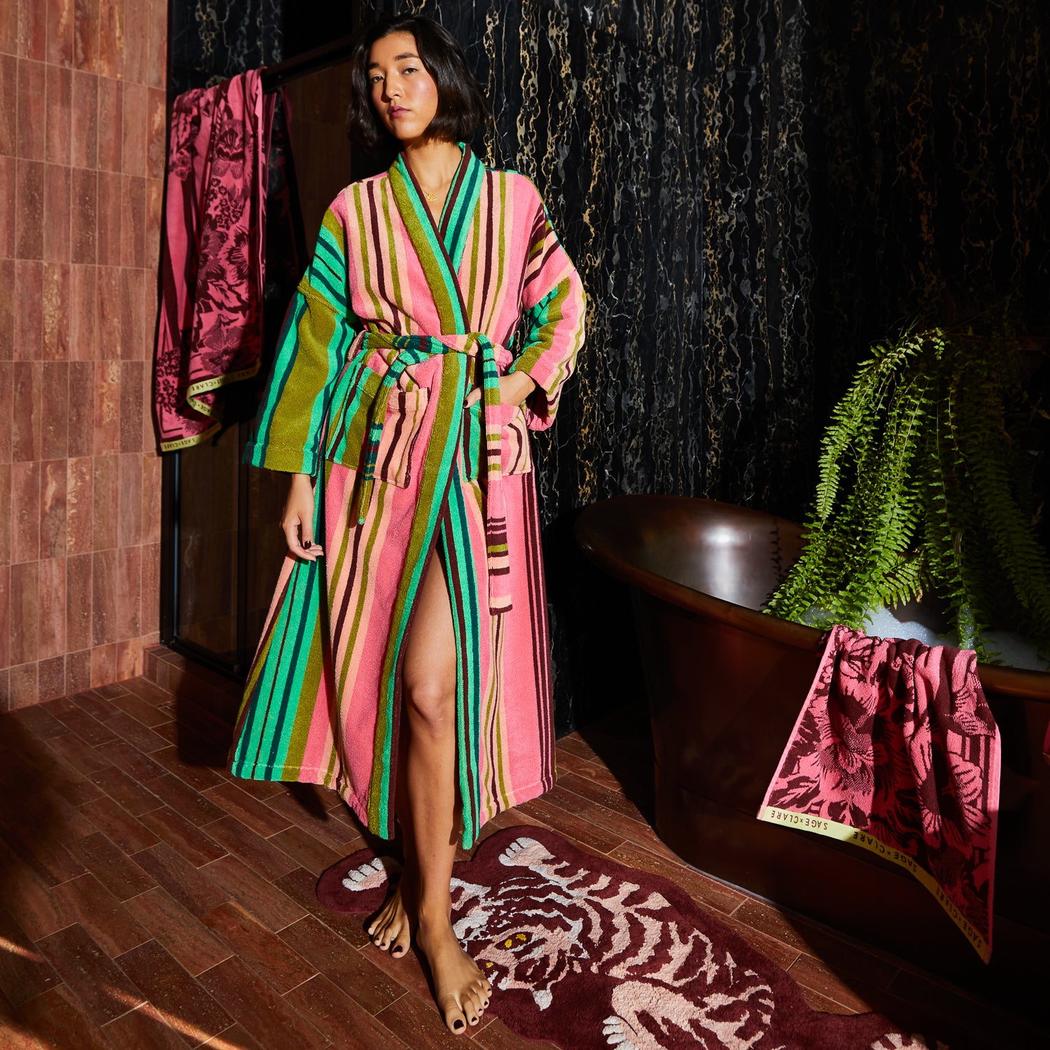 Nicolette Towelling Robe - Juniper – Sage and Clare