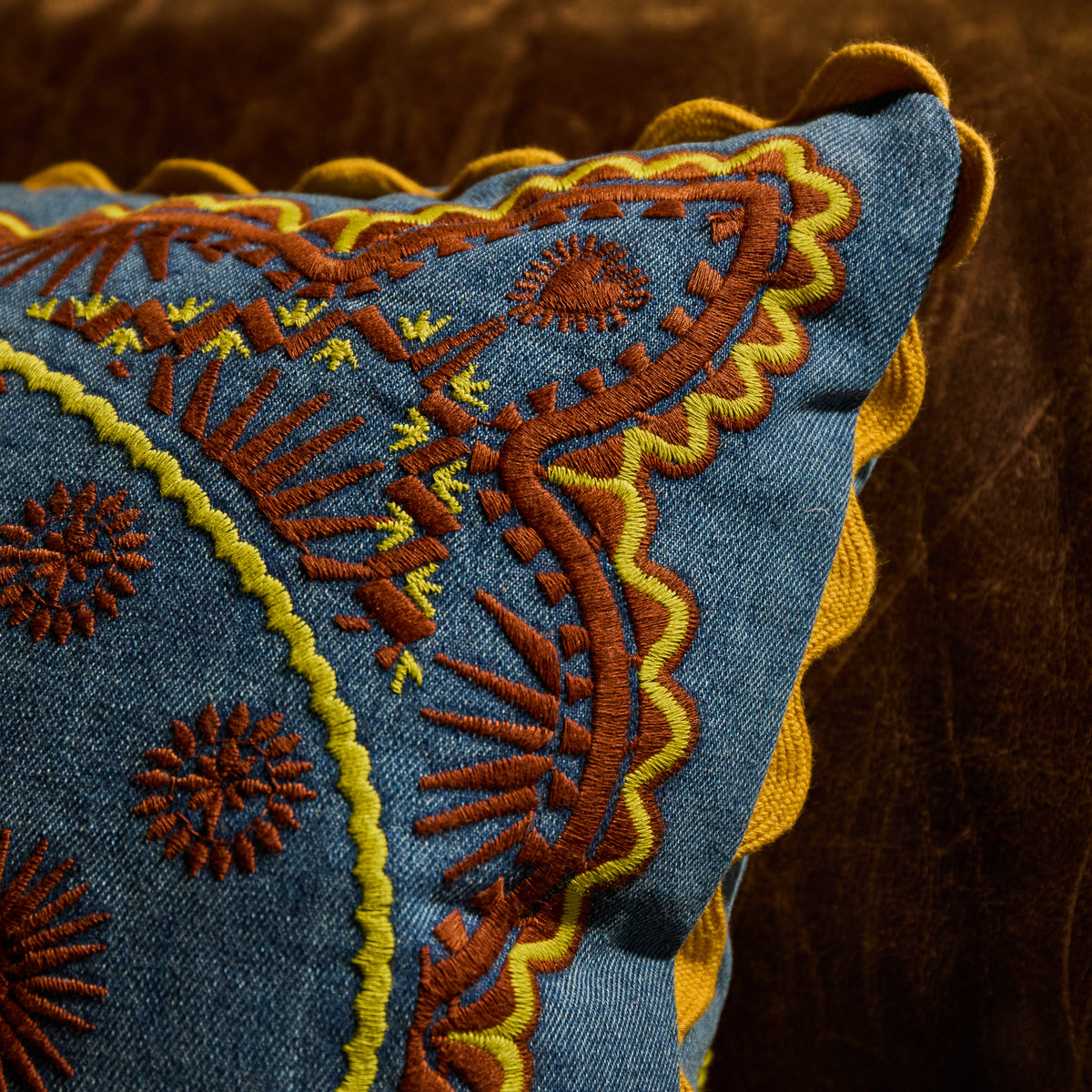 Anneliese Reversible Denim Cushion - Peridot Feather Insert