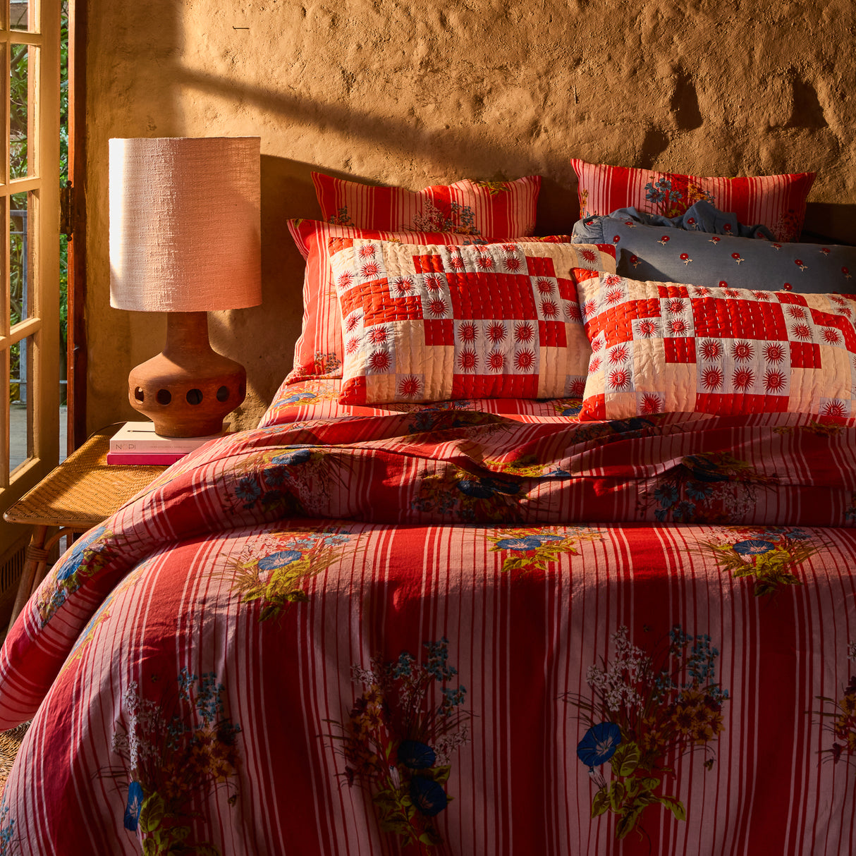 Dempsey Linen Euro Pillowcase Set - Poppy