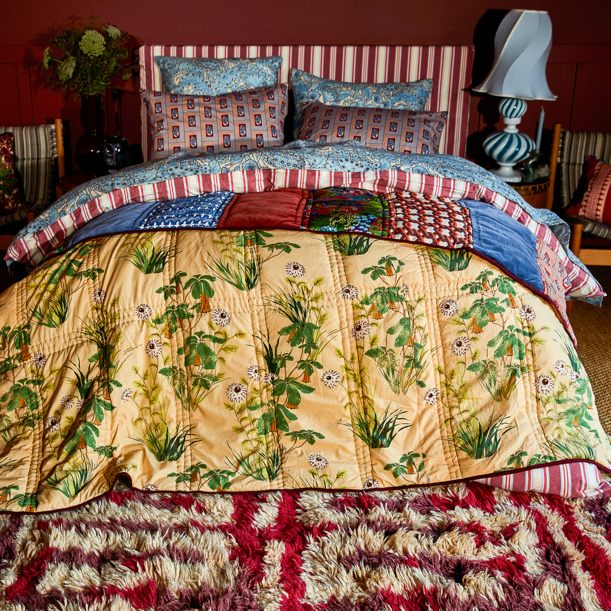 Kai Patchwork Bedcover - Garnet