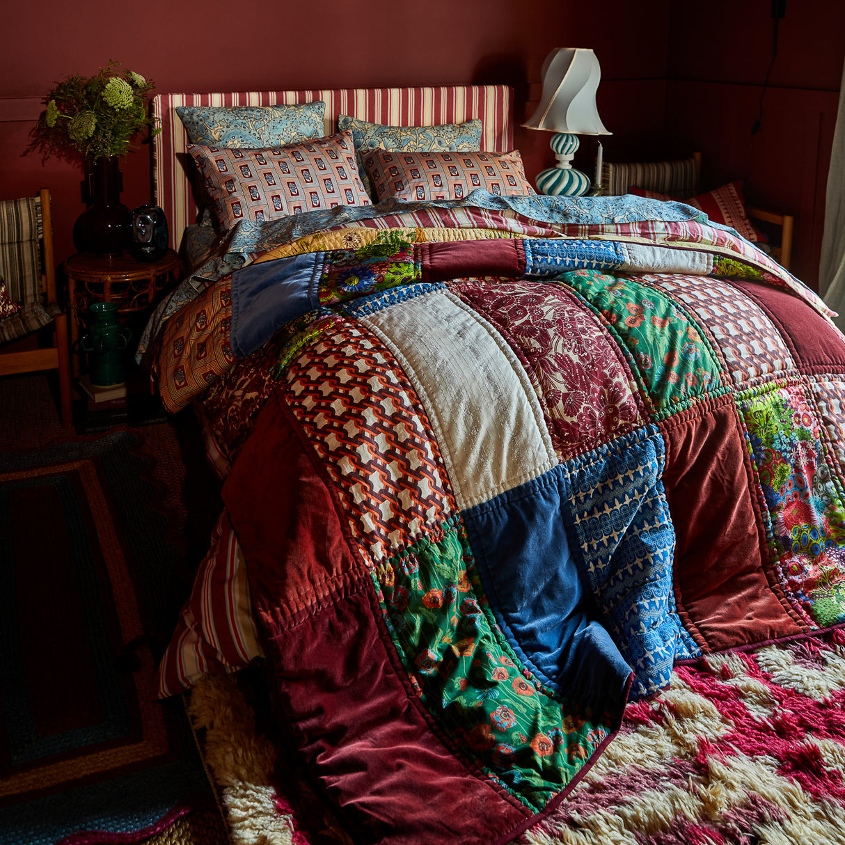 Kai Patchwork Bedcover - Garnet
