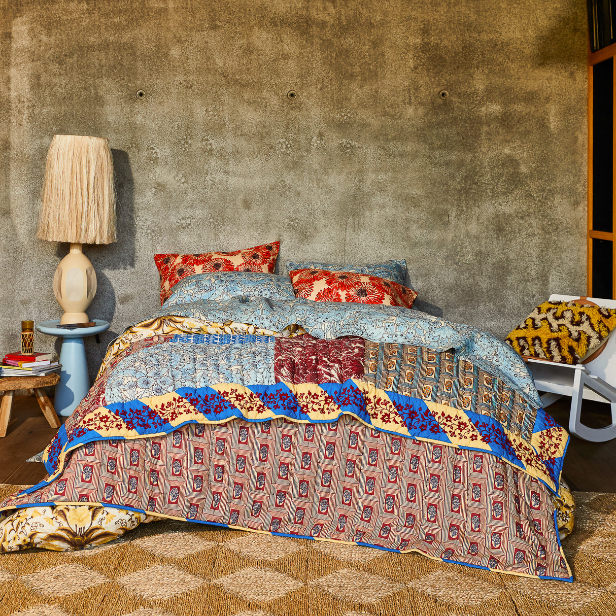 Clarice Patchwork Bedcover - Azure
