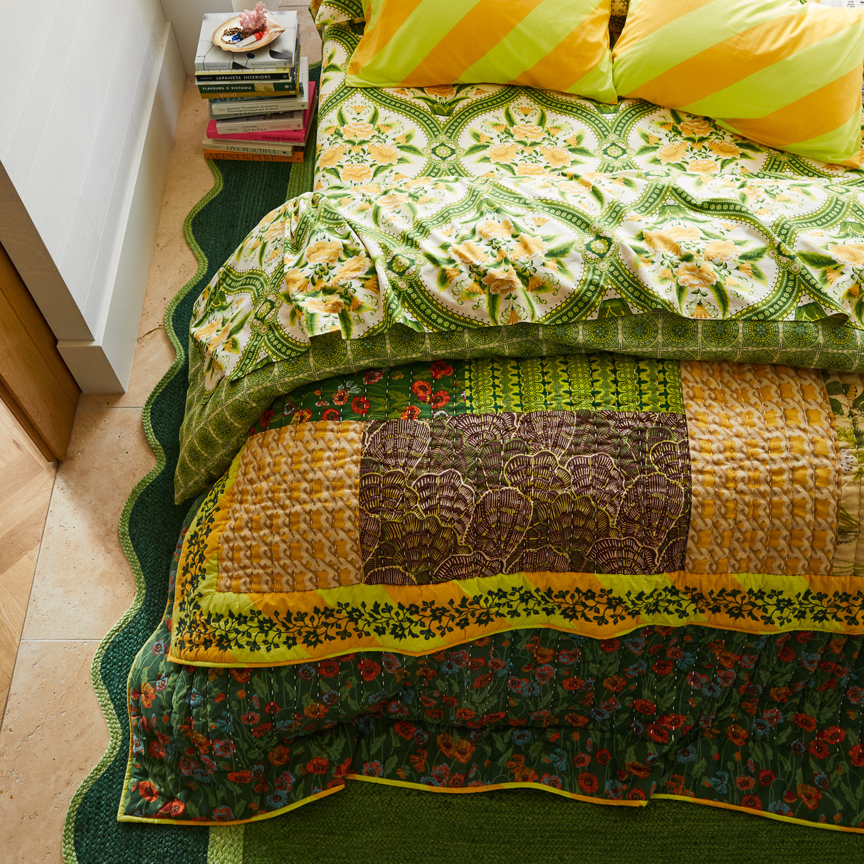 Clarice Patchwork Bedcover - Key Lime