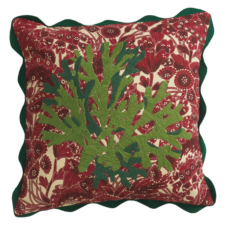 Lucia Embroidered Cushion - Crimson Feather Insert