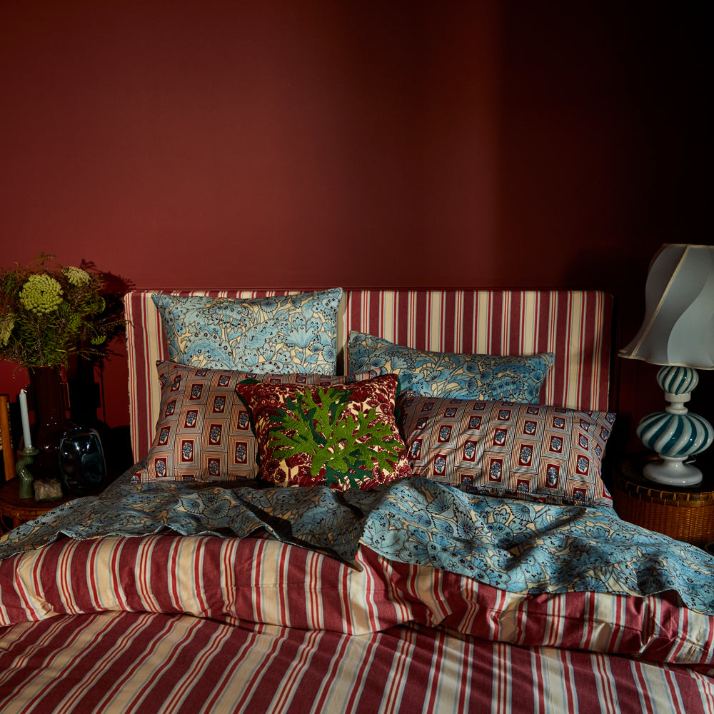 Lucia Embroidered Cushion - Crimson Feather Insert