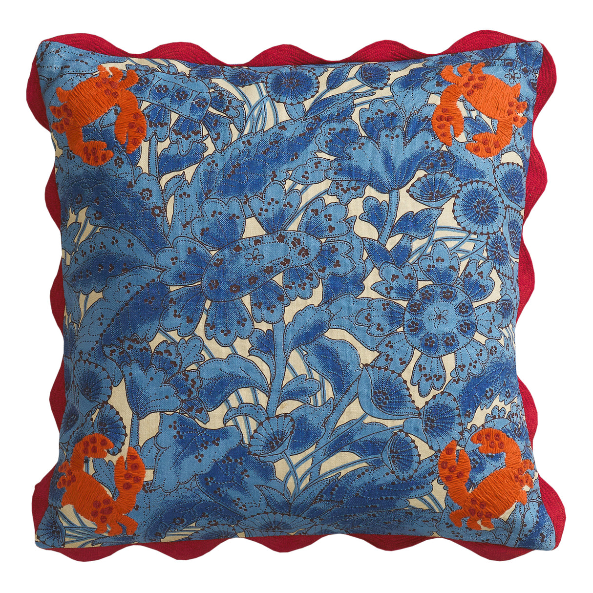 Lucia Embroidered Cushion - Cerulean Feather Insert