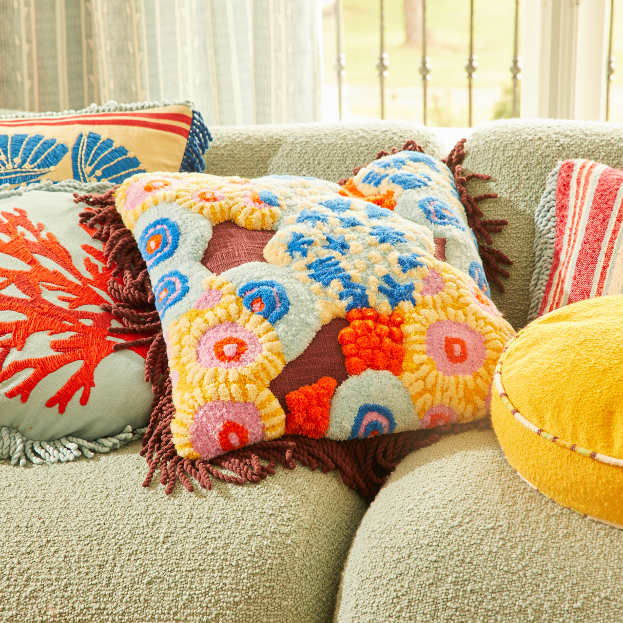 Cora Tufted Cushion - Garnet Feather Insert