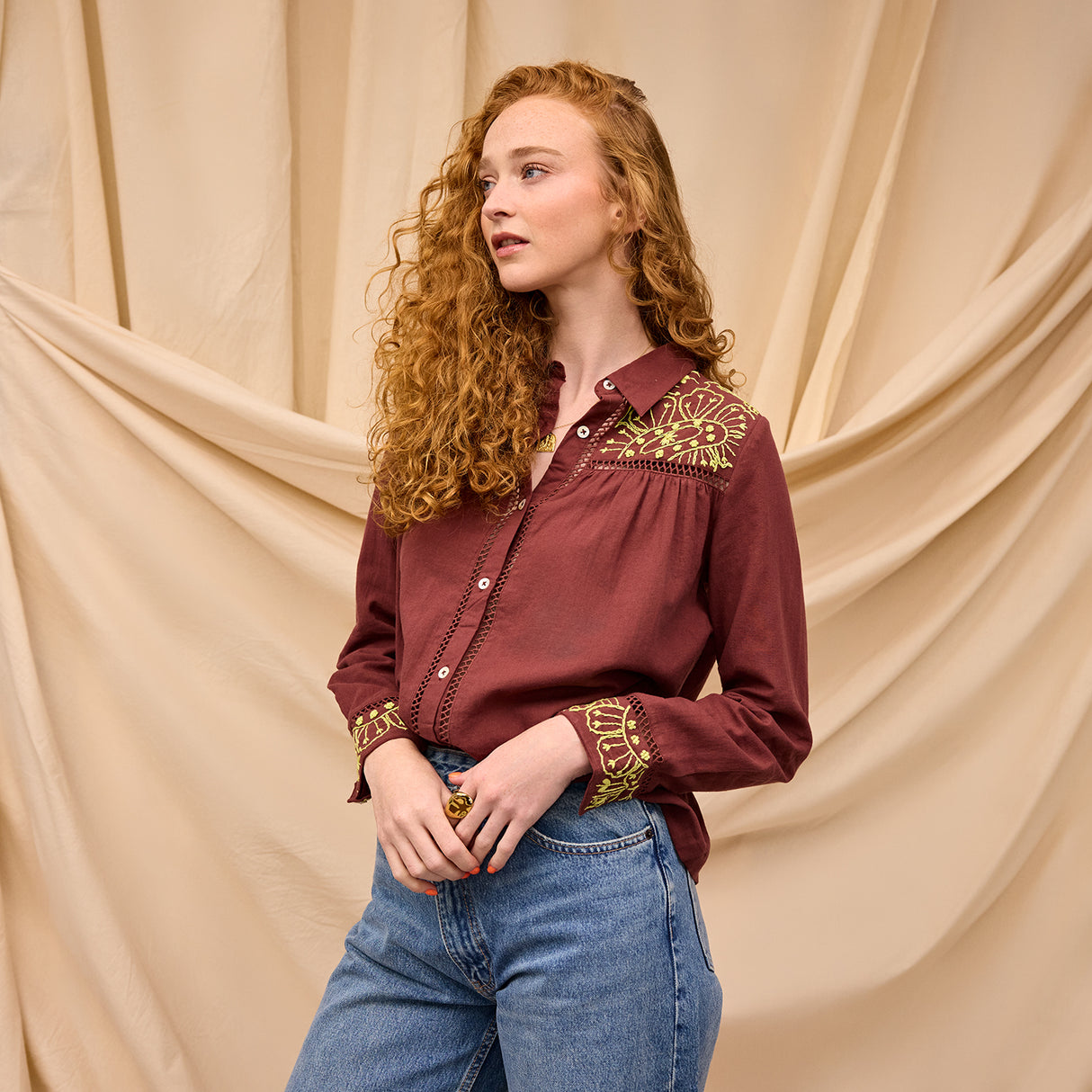 Vivianna Embroidered Shirt - Garnet