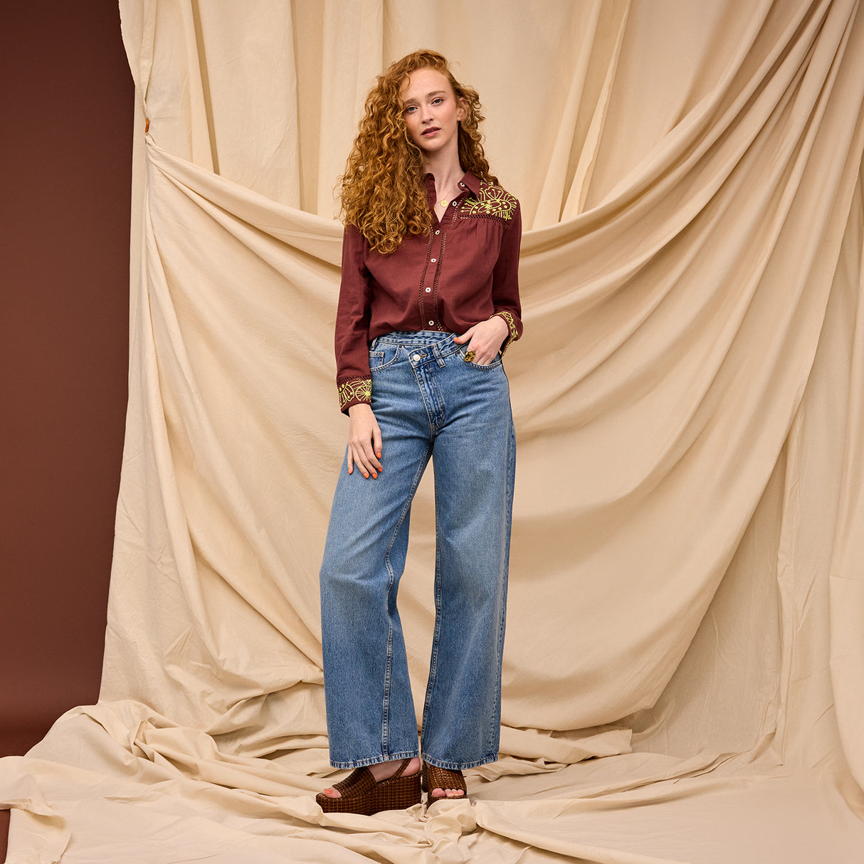 Vivianna Embroidered Shirt - Garnet