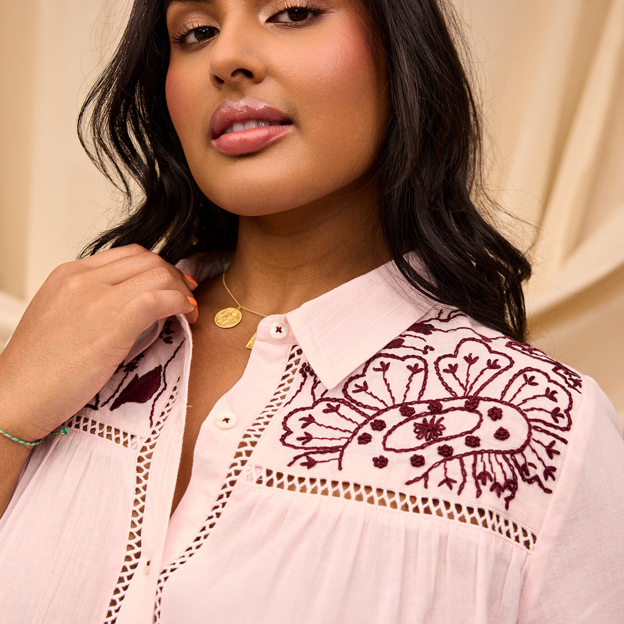 Vivianna Embroidered Shirt - Pink Salt