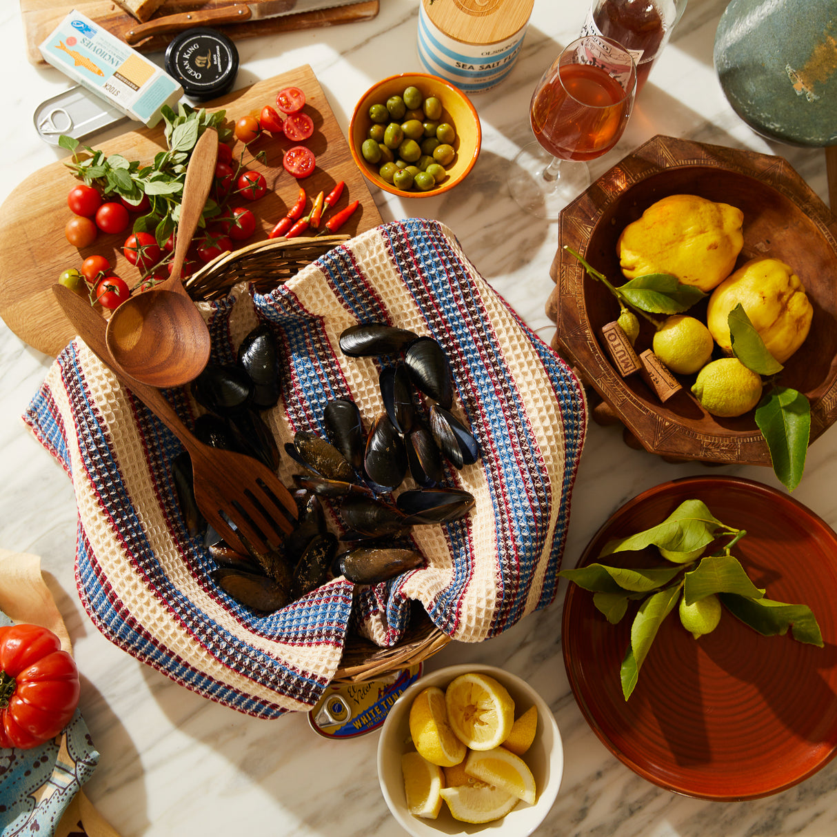 Selene Stripe Tea Towel - Azure