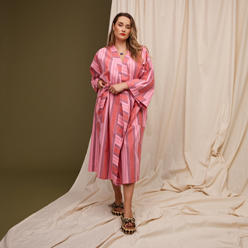 Brigitte Cotton Bath Robe - Scarlet
