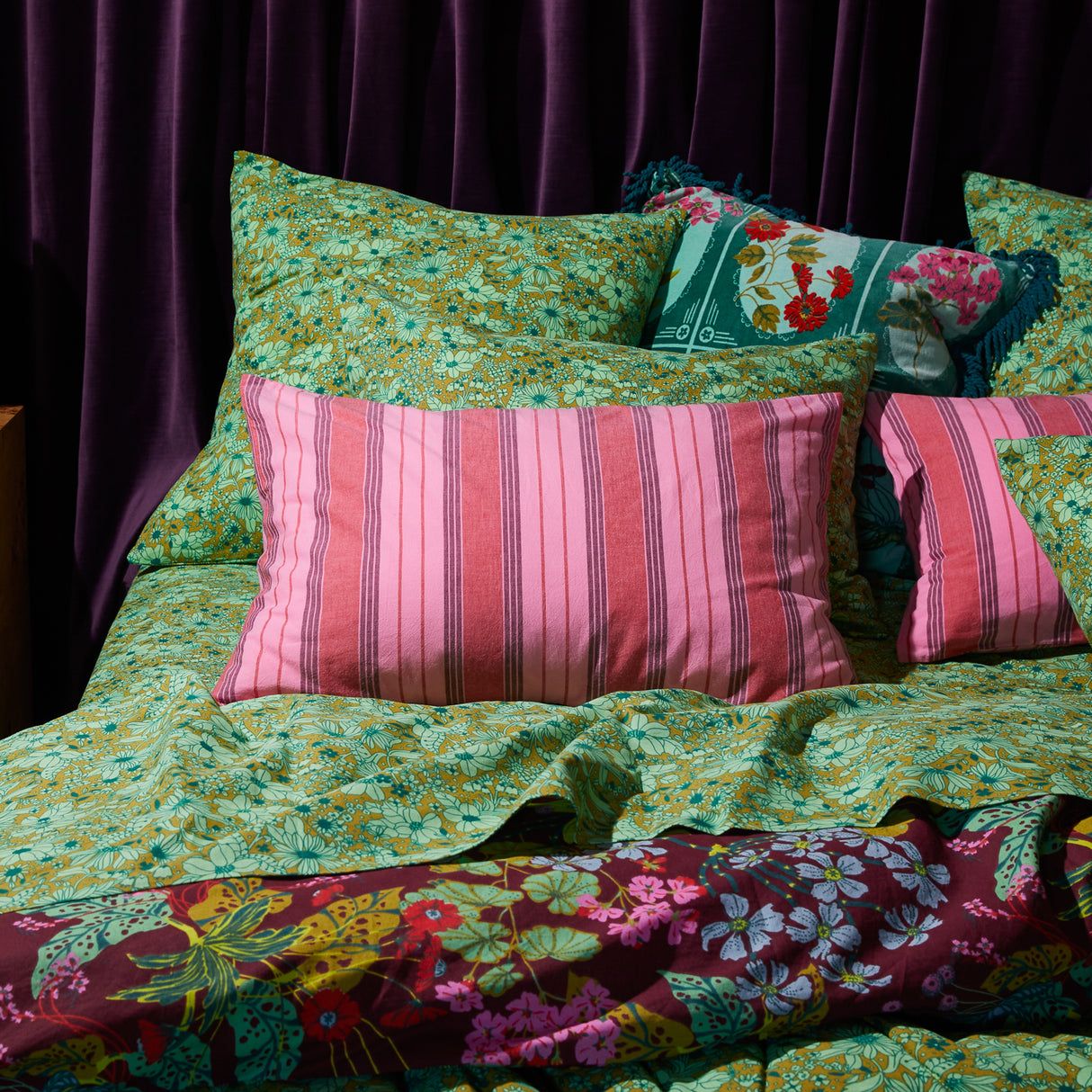 Brigitte Cotton Pillowcase Set - Scarlet Standard