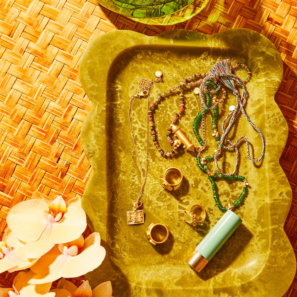 Rambagh Ring - Prehnite + Tourmaline