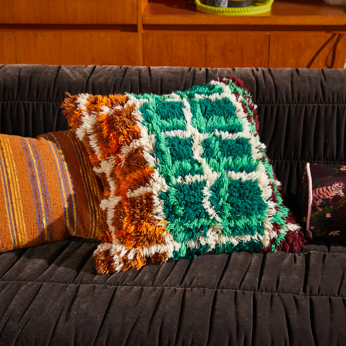 Karina Shag Cushion - Verdant Feather Insert