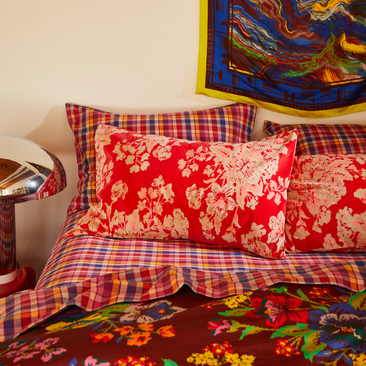 Hazel Velvet Pillowcase - Vermillion Standard