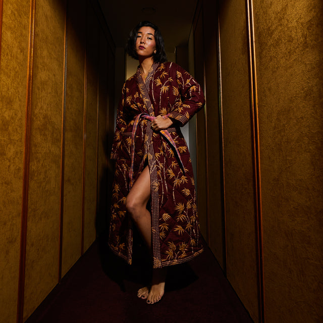 Aneta Quilted Robe - Rosewood Small