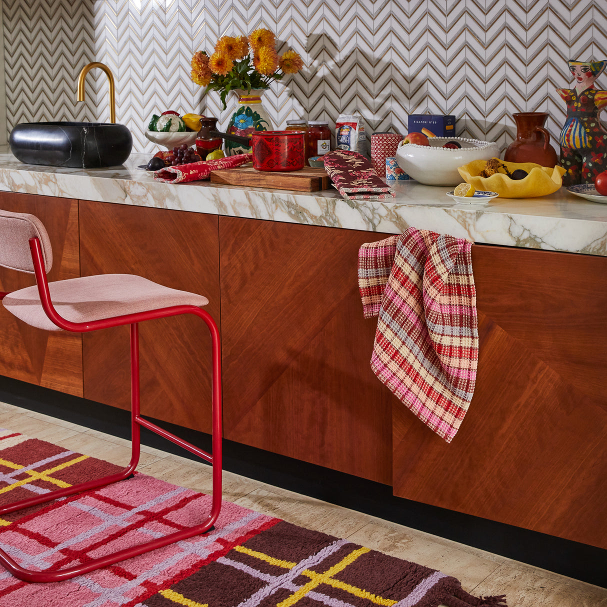 Stela Check Tea Towel - Pansy