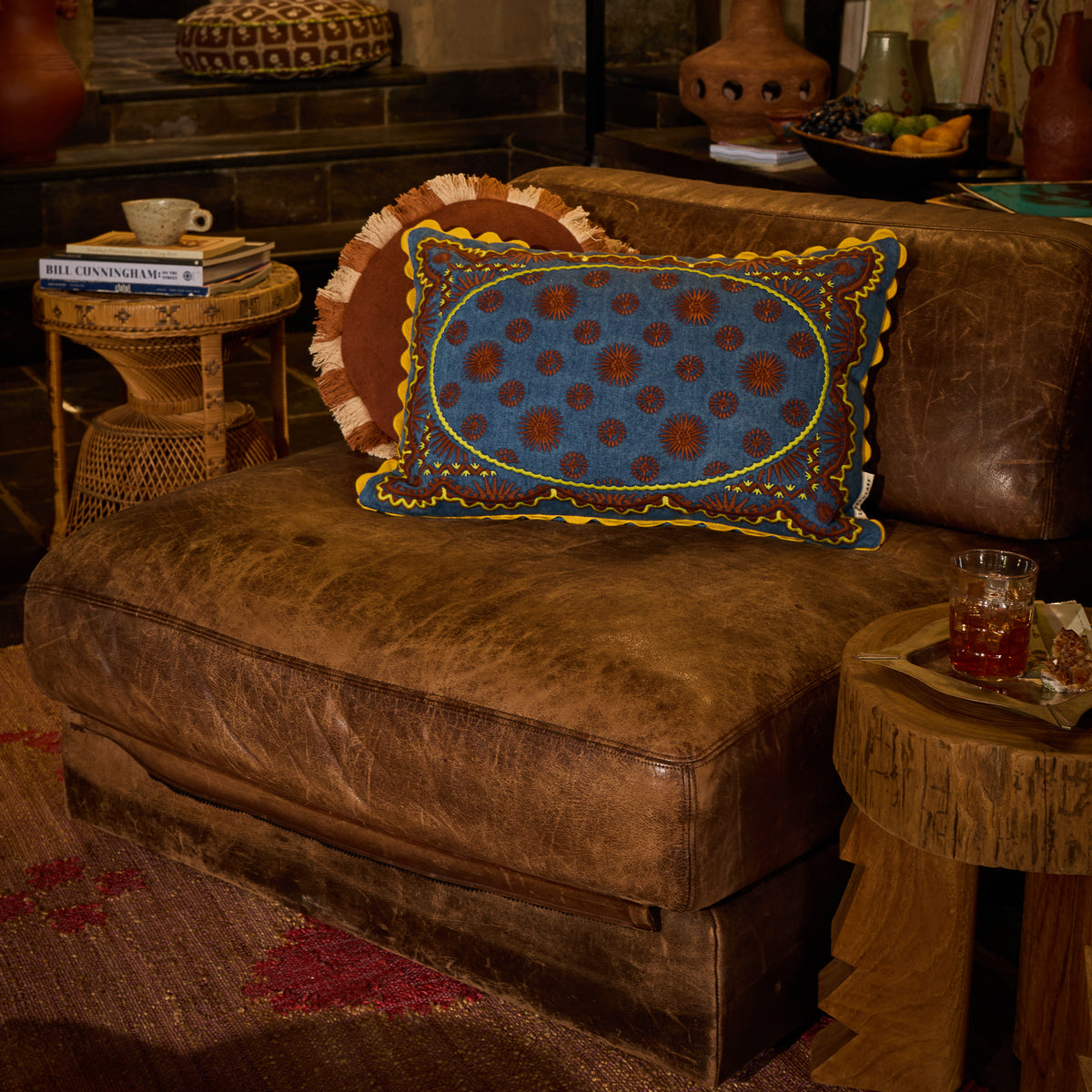 Anneliese Reversible Denim Cushion - Peridot Feather Insert