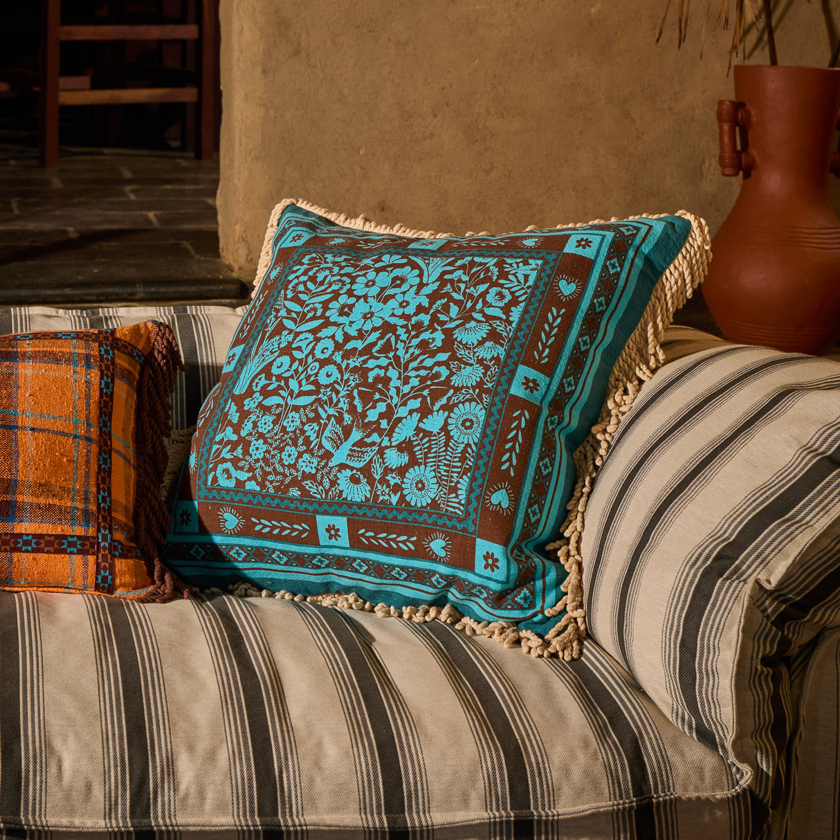 Odessa Reversible Cushion - Turquoise Feather Insert