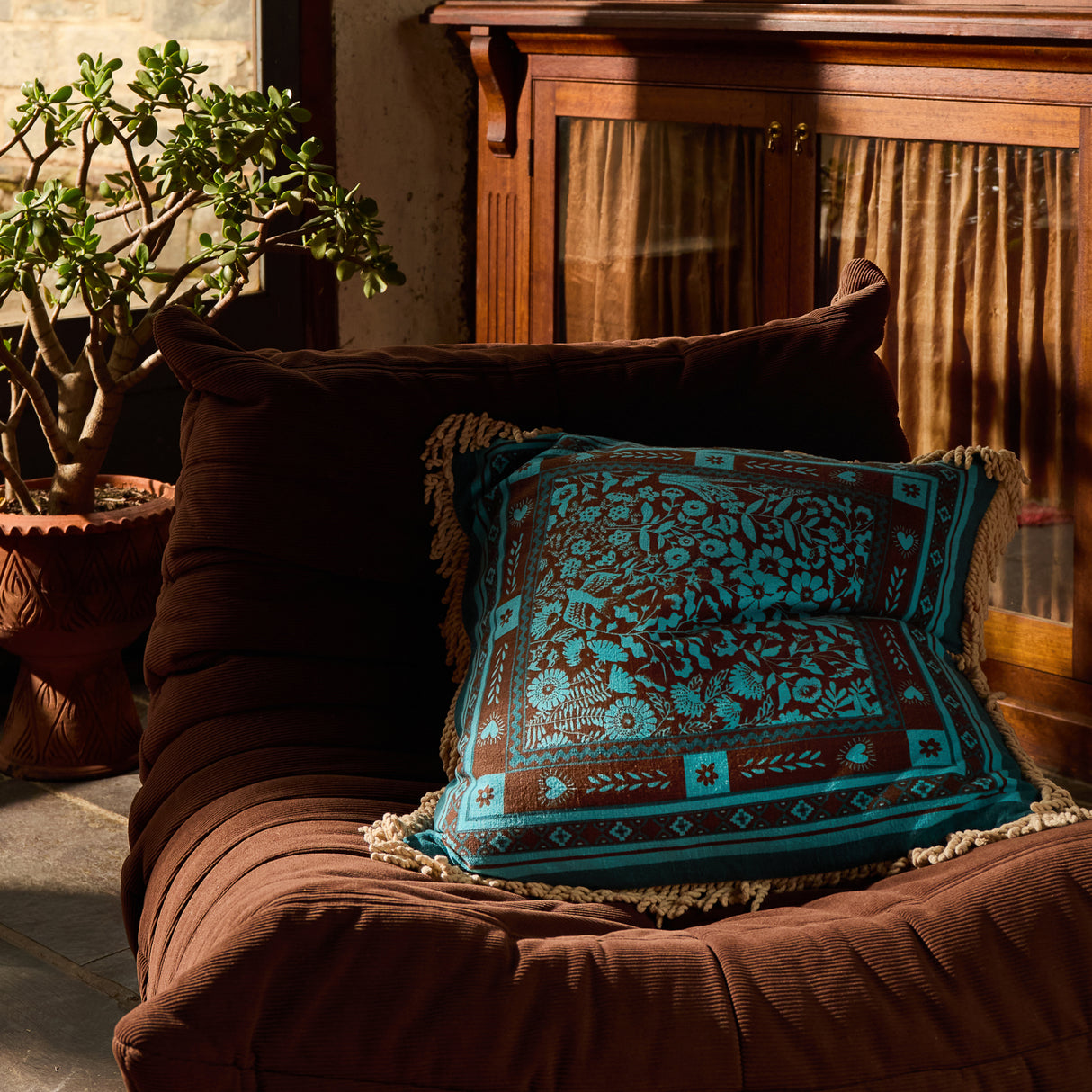 Odessa Reversible Cushion - Turquoise Feather Insert