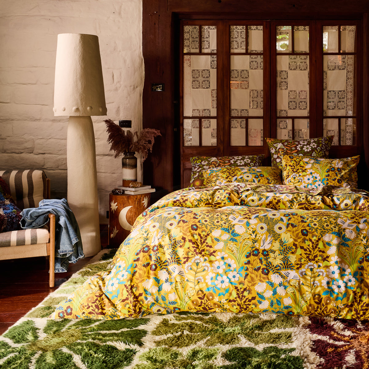 Sloane Cotton Quilt Cover - Ochre Single