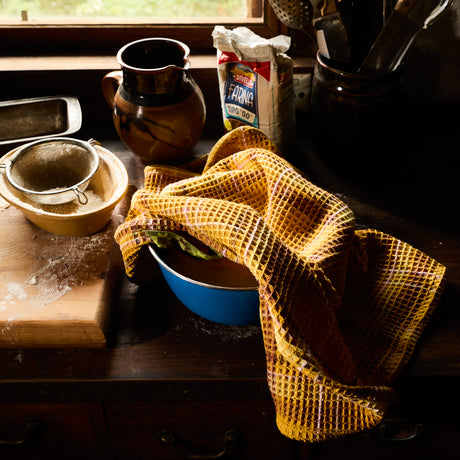 Frances Waffle Tea Towel - Ochre