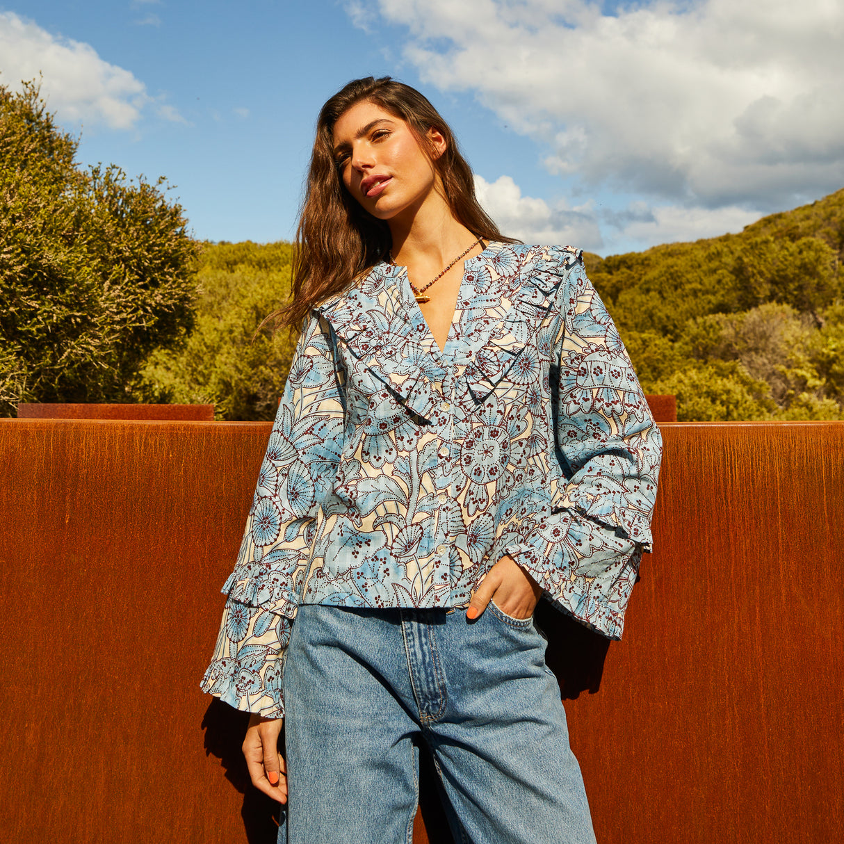 Lucia Frill Blouse - Cerulean