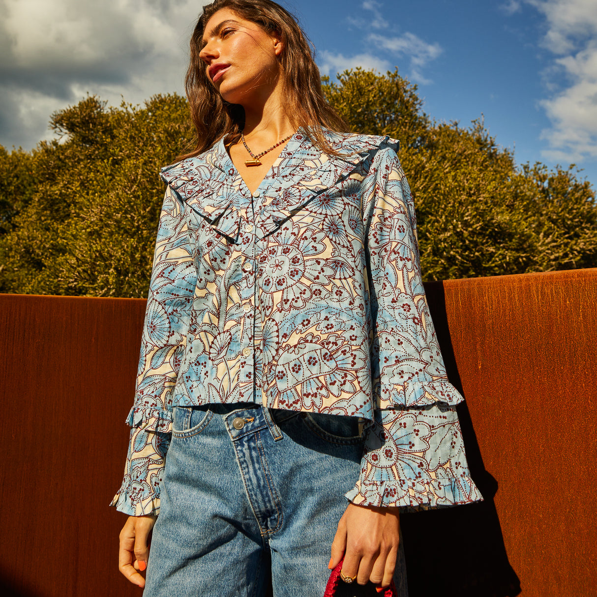 Lucia Frill Blouse - Cerulean