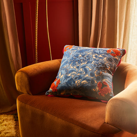 Lucia Embroidered Cushion - Cerulean Feather Insert