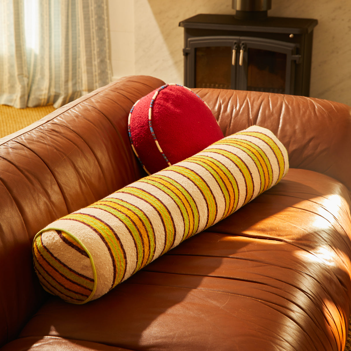 Selene Woven Bolster Cushion - Dune Feather Insert