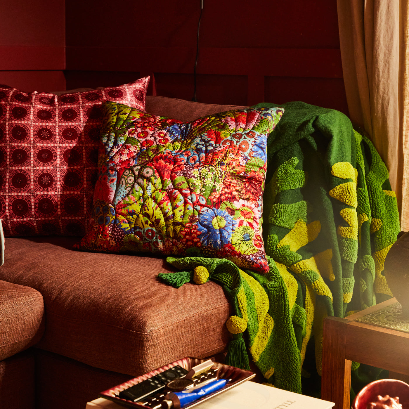Cora Quilted Cushion - Garnet Feather Insert