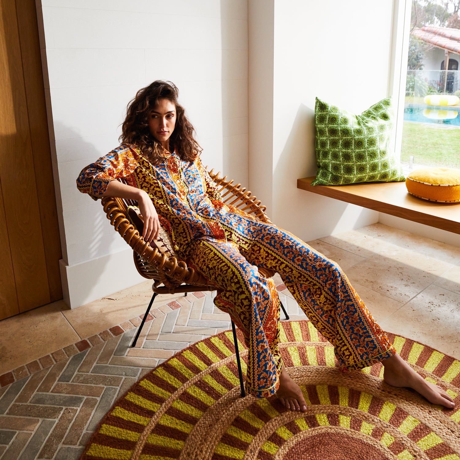 トップス Claire set tops Kim & Co Leaf Printed Brazil Jersey Peter Pan Collar Top