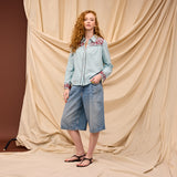 Vivianna Embroidered Shirt - Cerulean