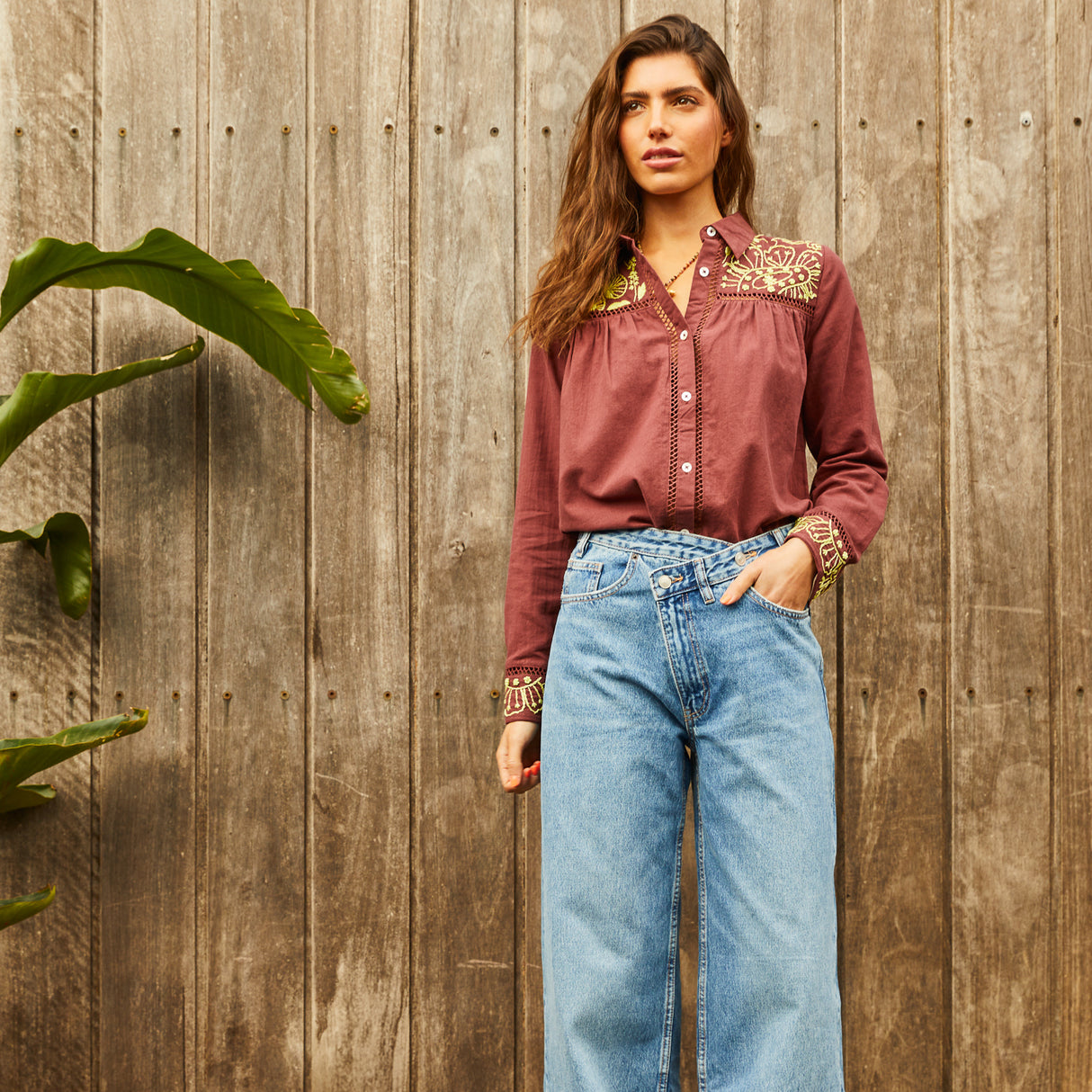 Vivianna Embroidered Shirt - Garnet