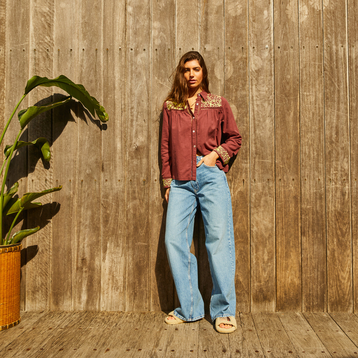 Vivianna Embroidered Shirt - Garnet