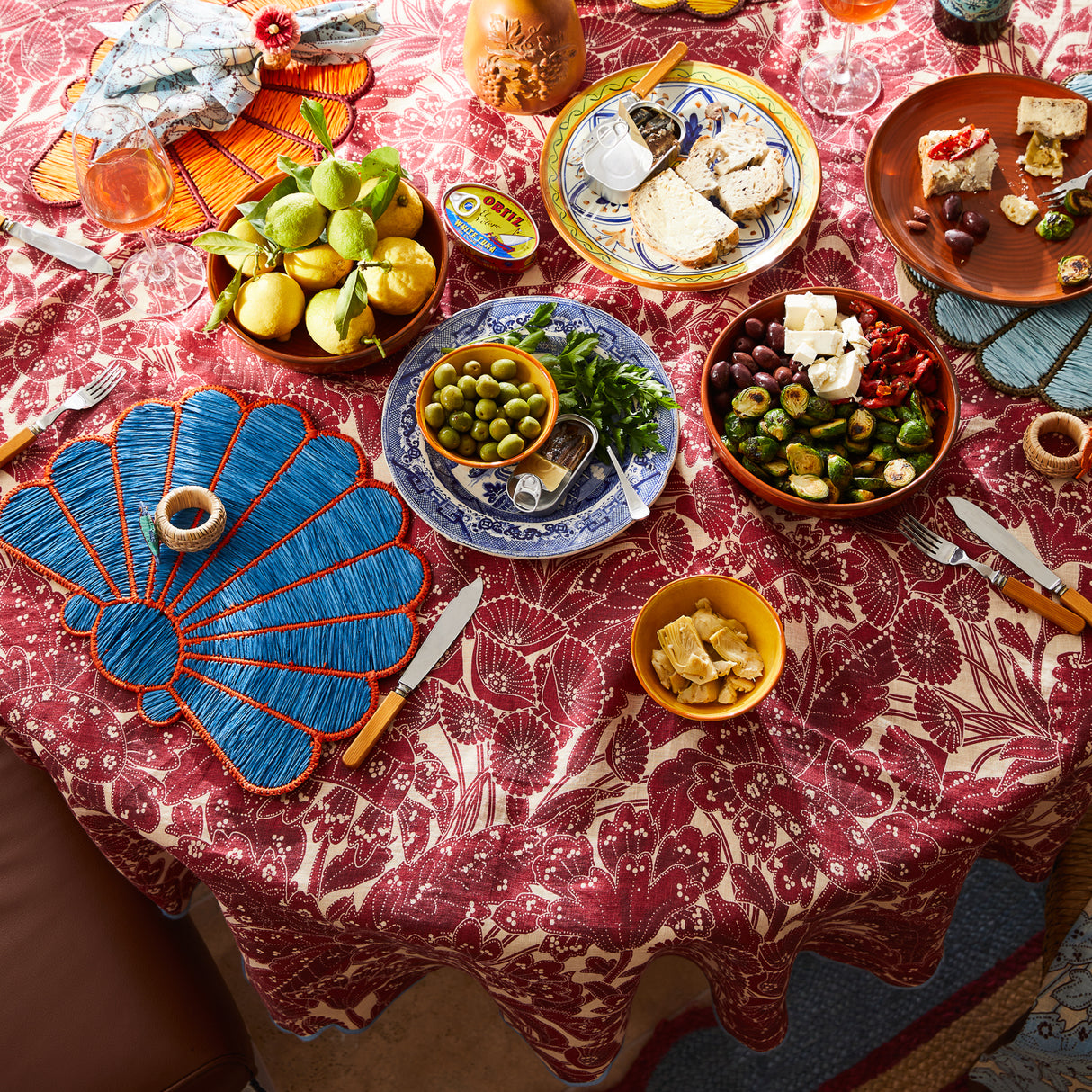 Lucia Round Table Cloth - Crimson