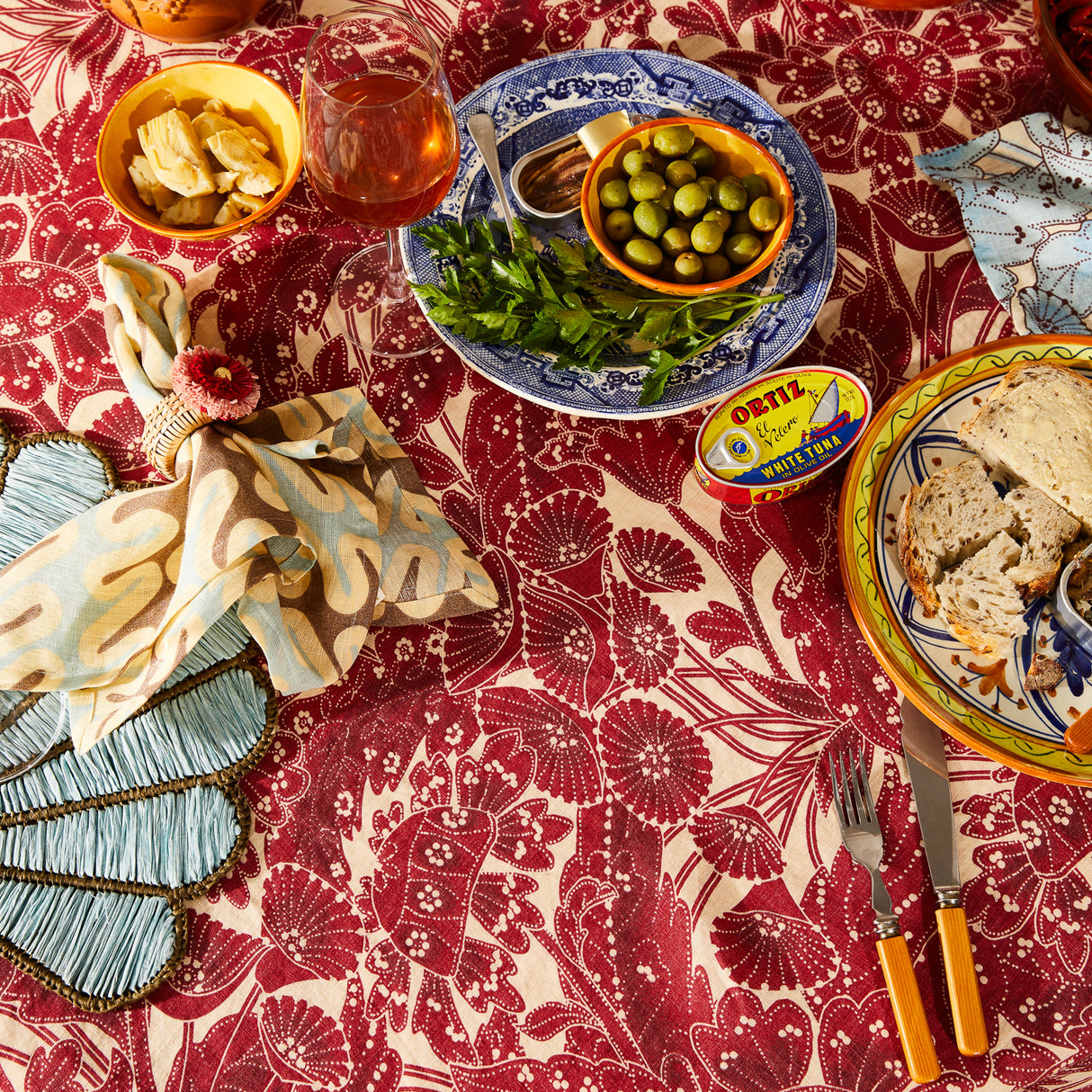 Lucia Round Table Cloth - Crimson