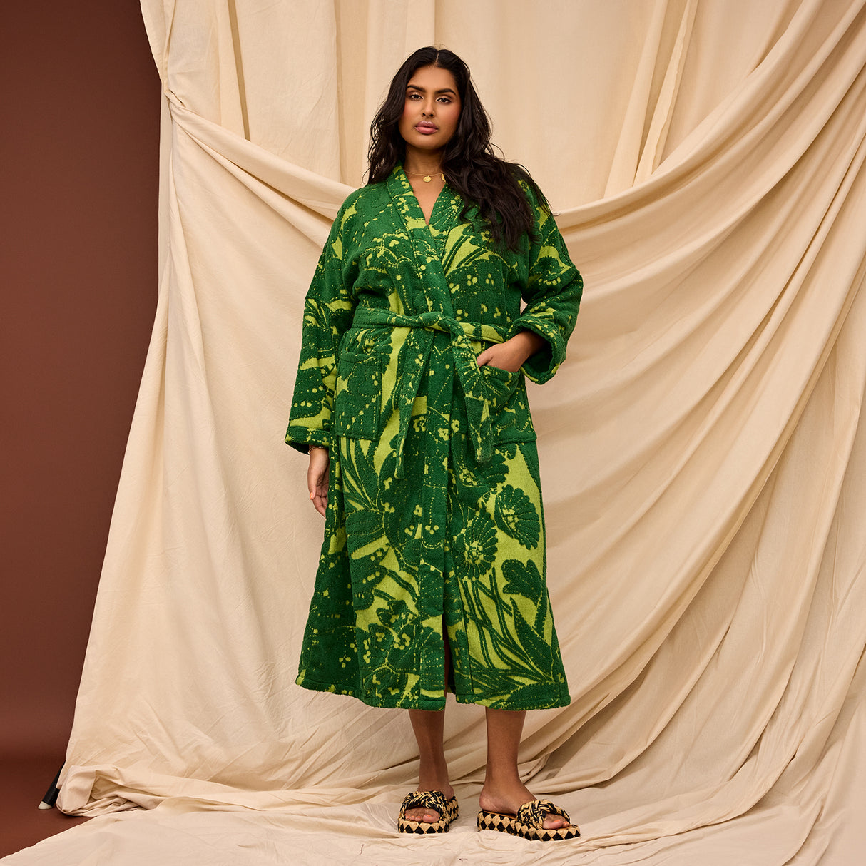 Lucia Towelling Robe - Kelp