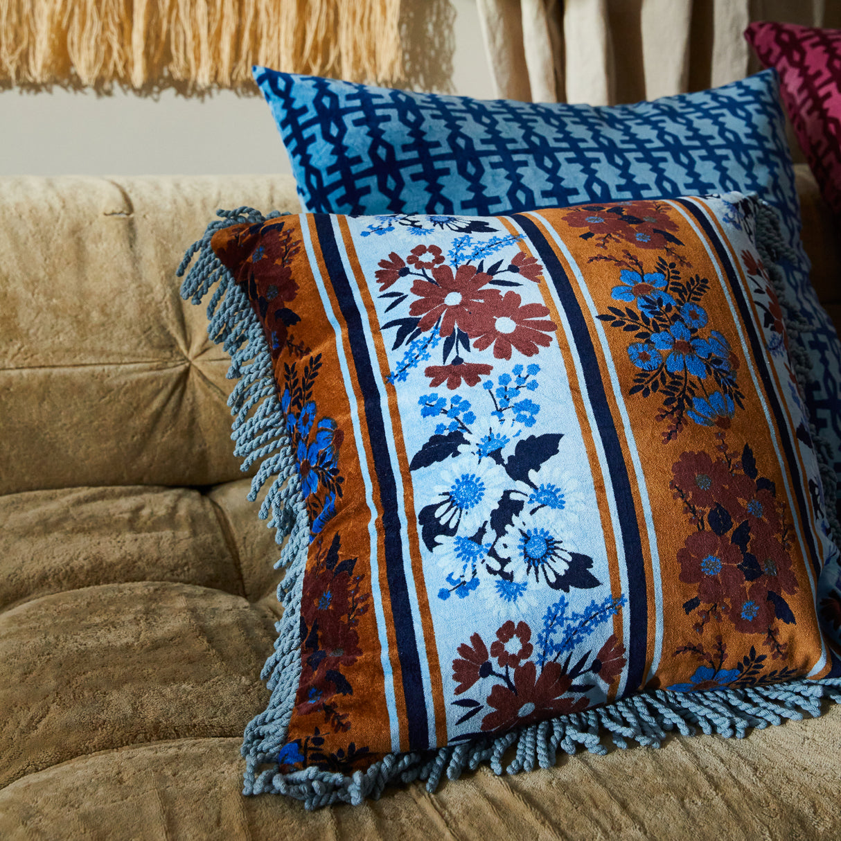 Devi Velvet Cushion - Blue Jean Feather Insert