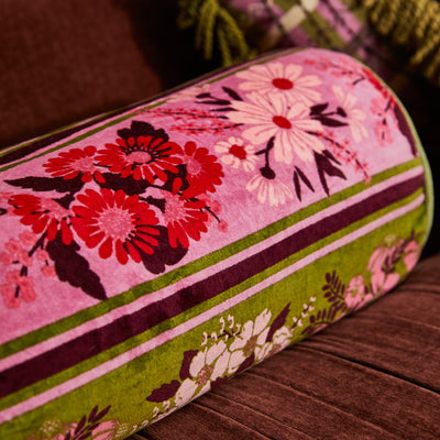 Devi Velvet Bolster Cushion - Rosewater Feather Insert