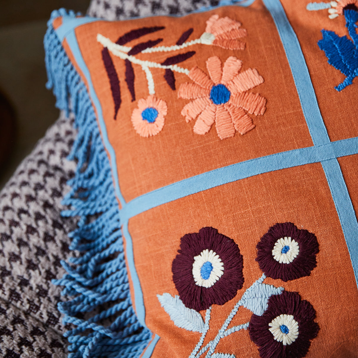 Mira Embroidered Cushion - Cinnamon Feather Insert