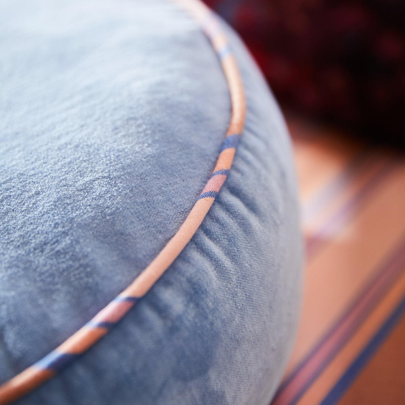 Castilo Round Velvet Cushion - Blue Jean Feather Insert