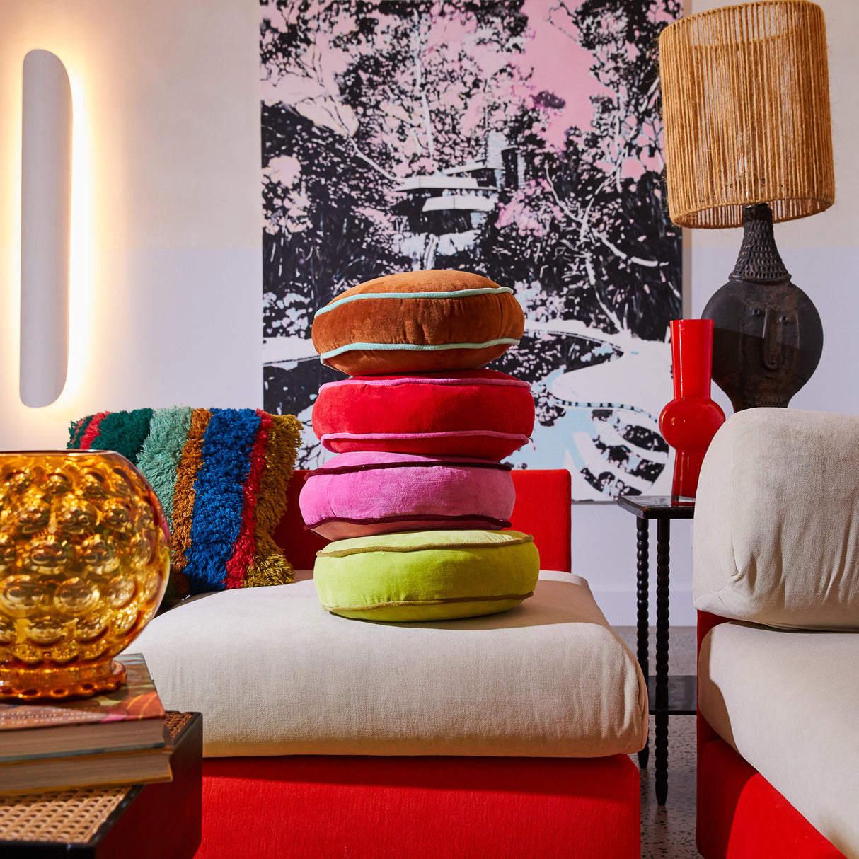 Castilo Round Velvet Cushion - Scarlet Cover Only