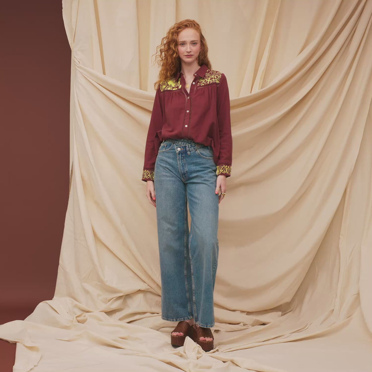 Vivianna Embroidered Shirt - Garnet