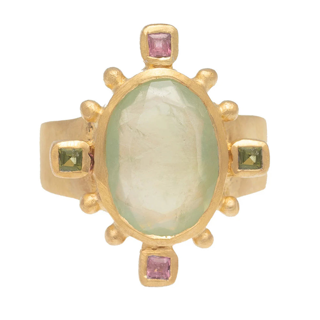Rambagh Ring - Prehnite + Tourmaline
